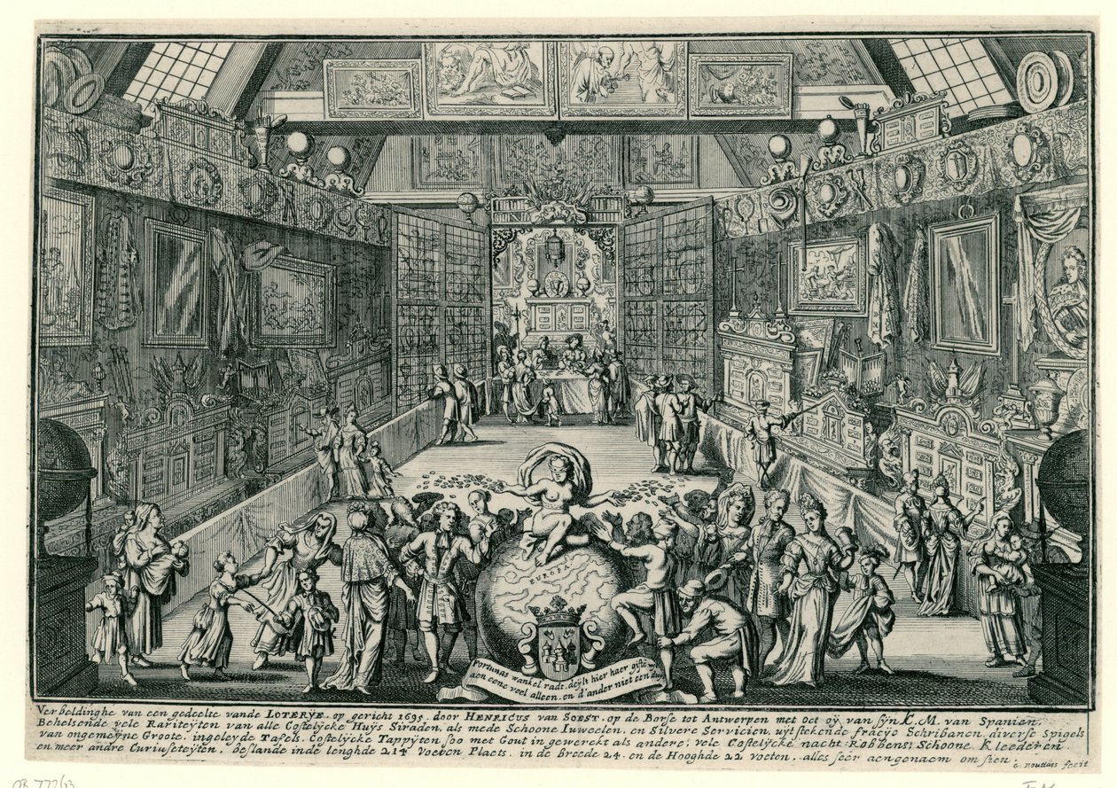 Henricus van Soests lotteri i Antwerpen, 1695 af Gaspar Bouttats