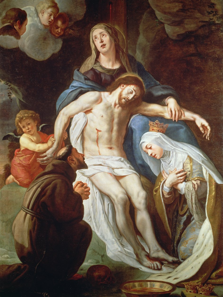 Pieta med den hellige Frans af Assisi (ca. 1181-1226) og den hellige Elizabeth af Ungarn (1207-31) af Gaspar De Crayer