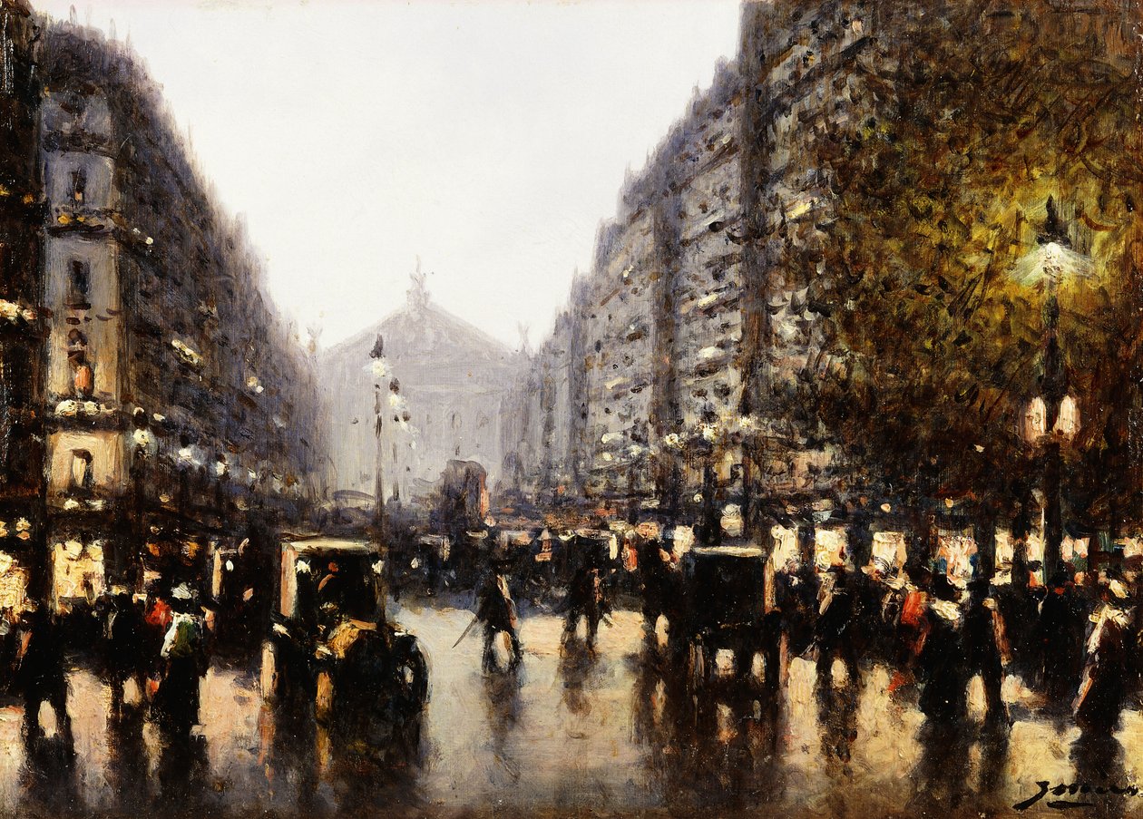 En Gadescene, Paris af Gaspar Miro Lleo