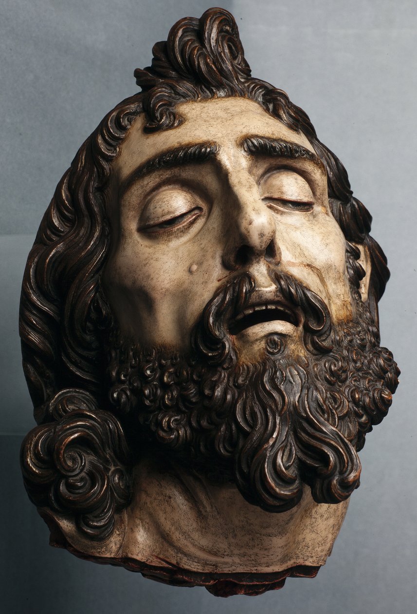 Hoved af Johannes Døberen (malet træ) af Gaspar Nunez Delgado