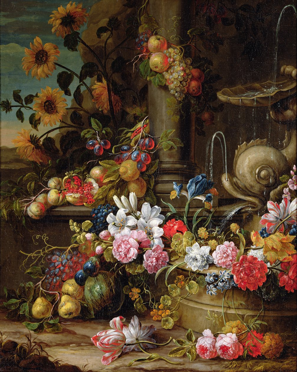 Stilleben af frugt og blomster af Gaspar Pieter II Verbruggen