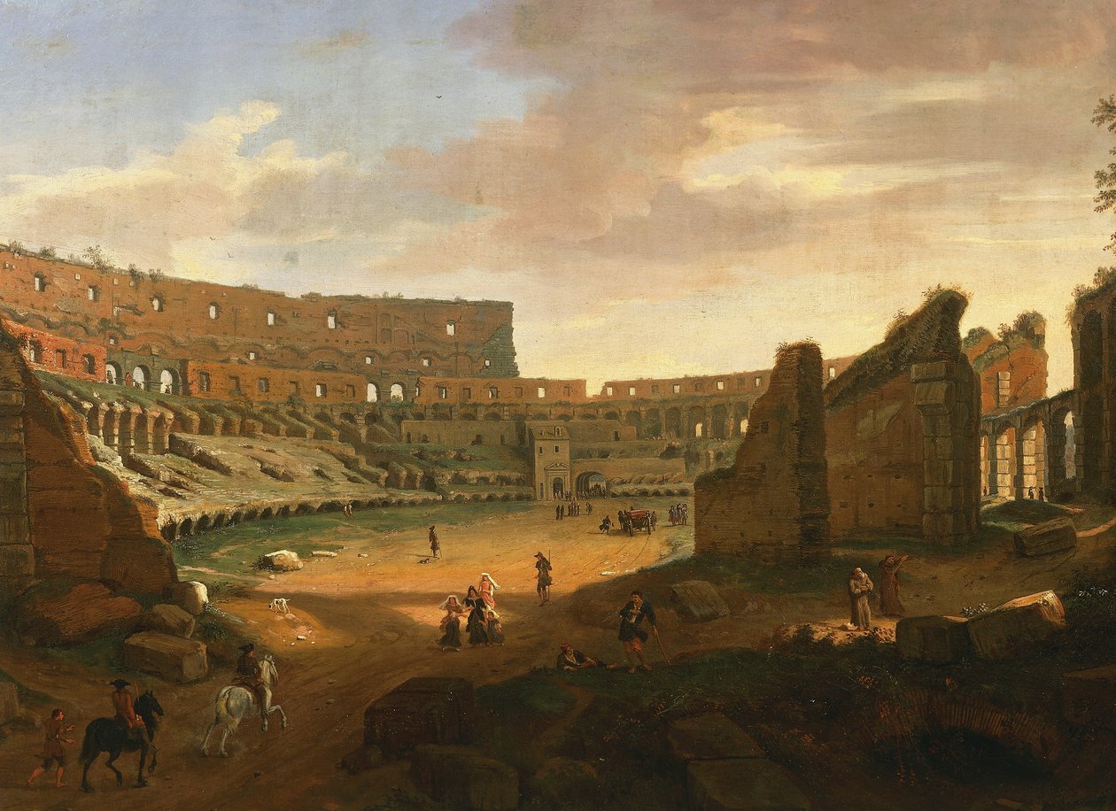 Interiør af Colosseum, af Gaspar van Wittel (1652 eller 1653-1736), olie på lærred, detalje af Gaspar van Wittel
