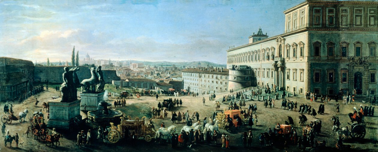 Plads og Palads Monte Cavallo (olie på lærred) af Gaspar van Wittel