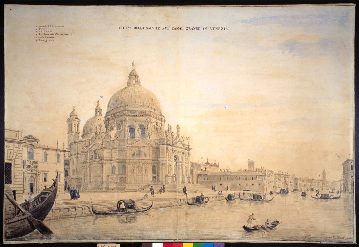 Chiesa della Salute, Canal Grande, Venedig (pen & blæk med akvarel på papir) af Gaspar van Wittel