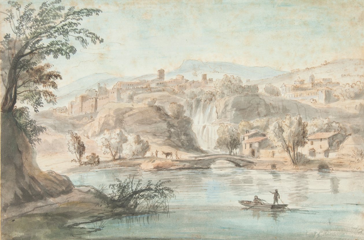 Landskab i Tivoli, 1701-10 (pen, brunt blæk & farvede vaske på papir) af Gaspar van Wittel