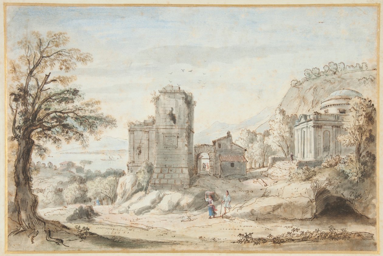 Landskab med ruiner og et tempel, 1716 af Gaspar van Wittel