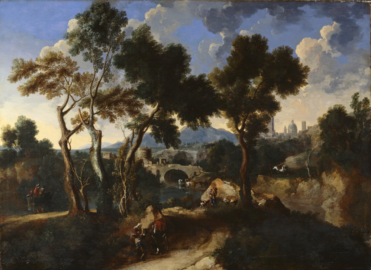 Landskab med landsbyboere, c.1640 af Gaspard and Miel, Jan van Dughet