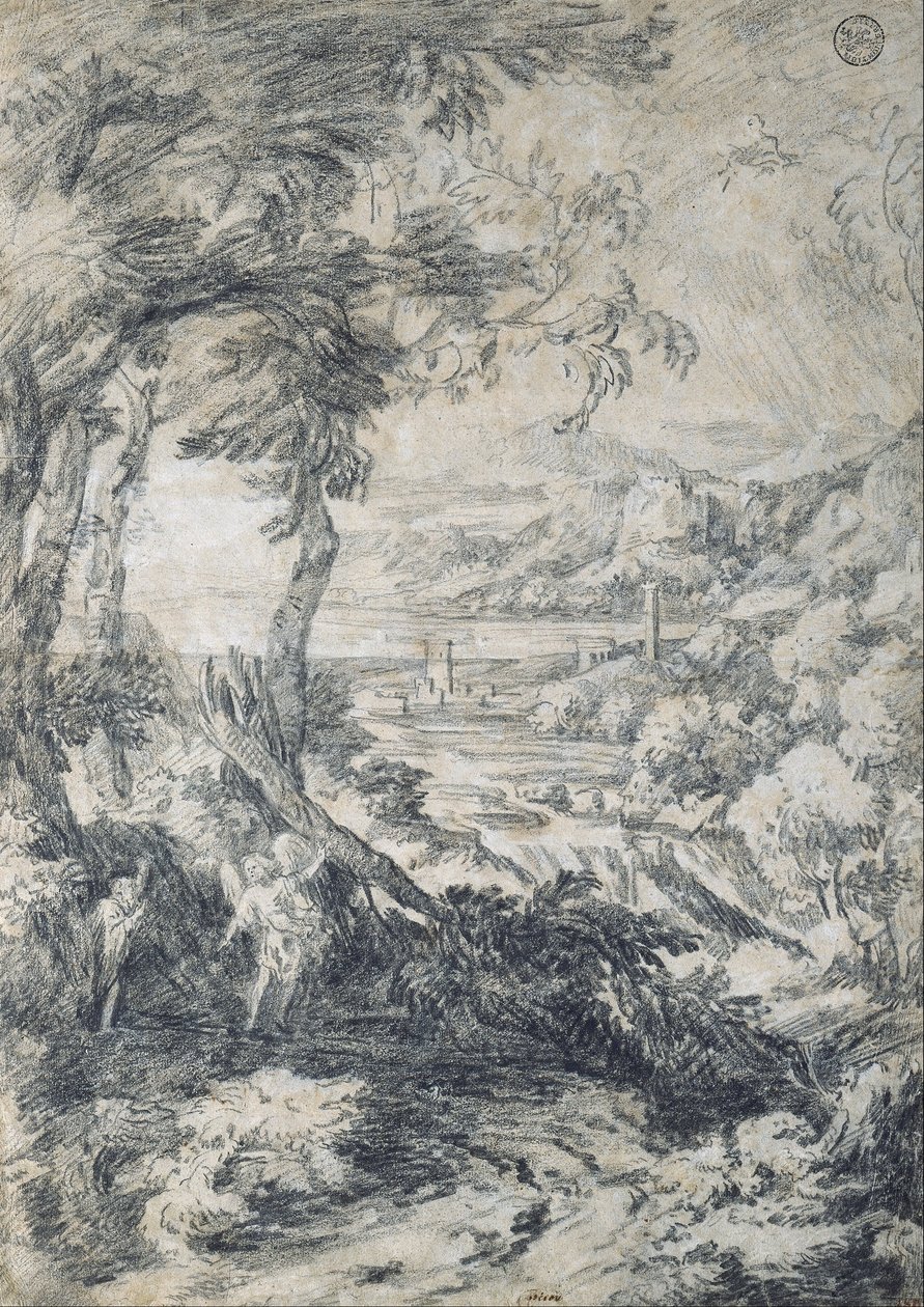 Landskab med Elijah og englen på Horeb -bjerget af Gaspard Poussin Dughet