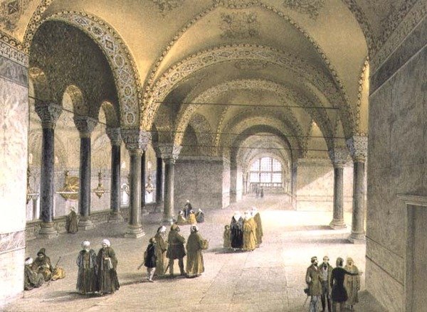 Hagia Sophia, plade 13: Galleriets centrum, indgraveret af Louis Haghe (1806-85) udgivet 1852 (litho) af Gaspard (after) Fossati