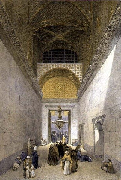 Hagia Sophia, plade 1: hovedindgang til moskeen, indgraveret af Louis Haghe (1806-85) udgivet 1852 (litho) af Gaspard (after) Fossati