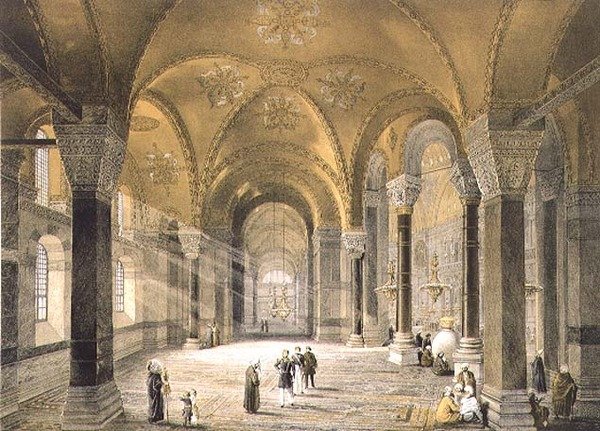 Hagia Sophia, plade 5: nordindgangen, indgraveret af Louis Haghe (1806-85) udgivet 1852 (litho) af Gaspard (after) Fossati