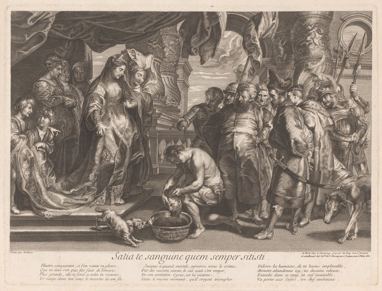 Thomiris fordyber Cyrus hoved i en skål blod af Gaspard Duchange (attributed to)