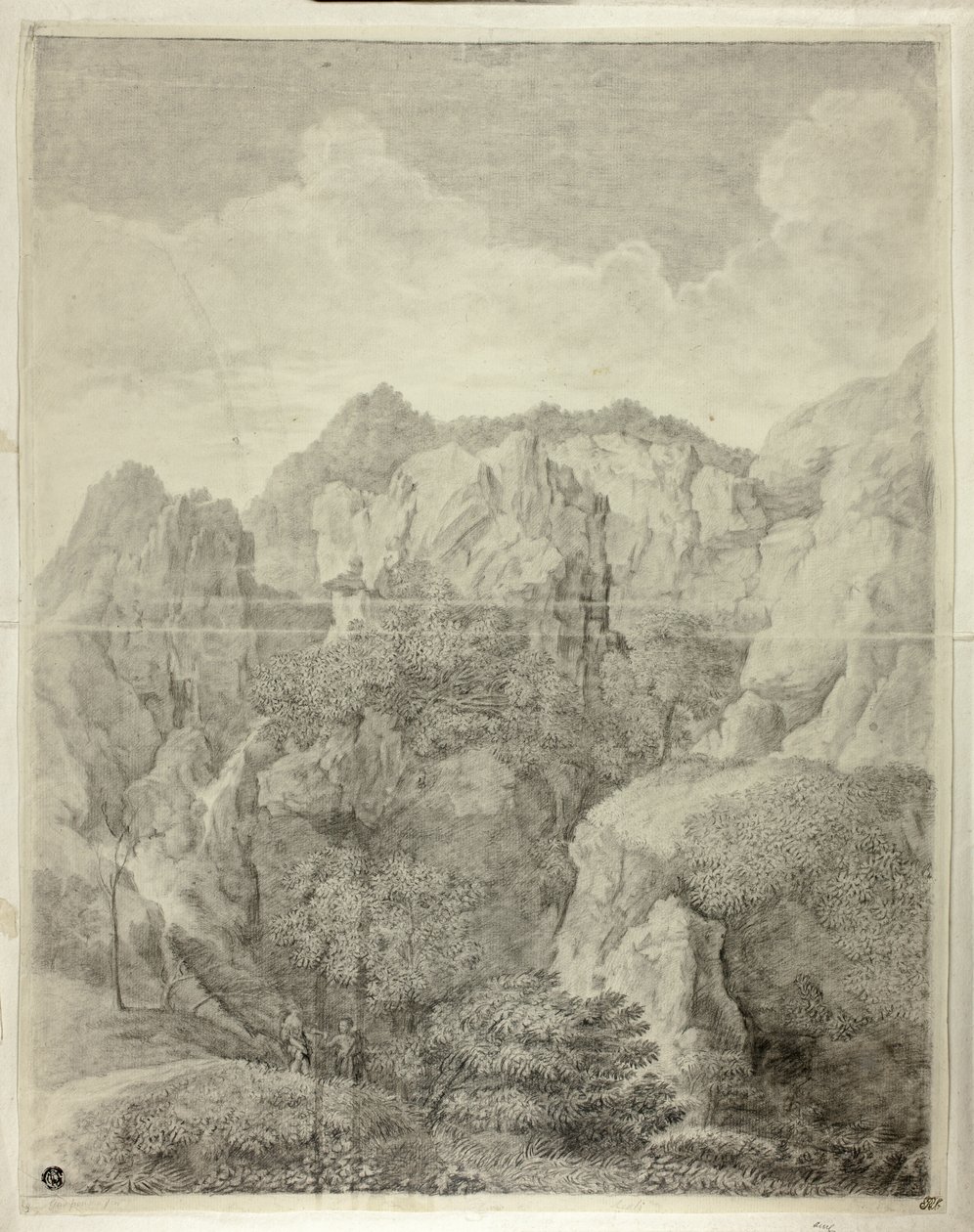 Bjerglandskab med to figurer i forgrunden af Gaspard Dughet