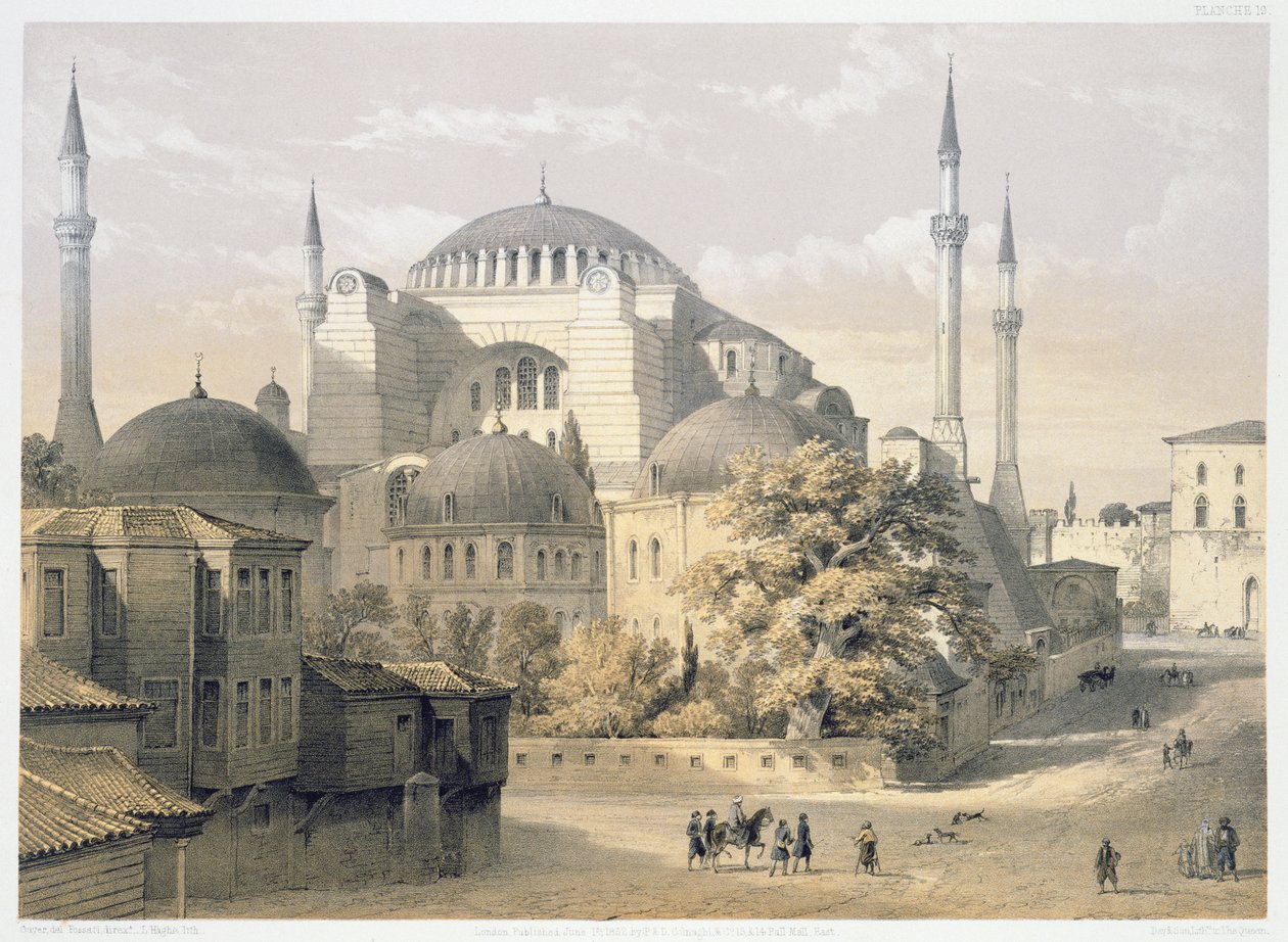 Hagia Sophia, plade 19: udvendigt billede af moskeen, indgraveret af Louis Haghe (1806-85) udgivet 1852 af Gaspard Fossati
