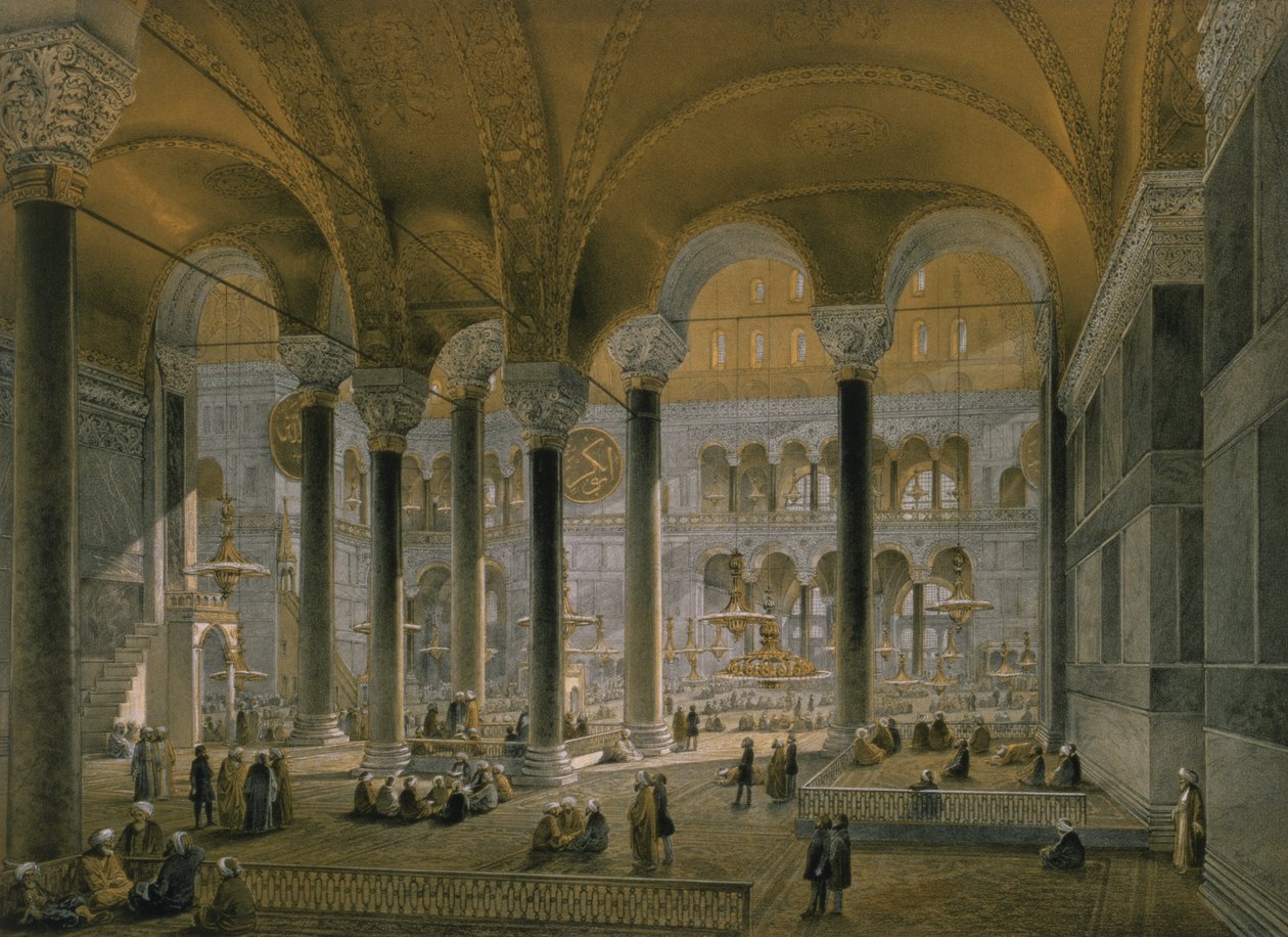 Hagia Sophia, plade 6: nordskibet, indgraveret af Louis Haghe (1806-85) udgivet 1852 af Gaspard Fossati