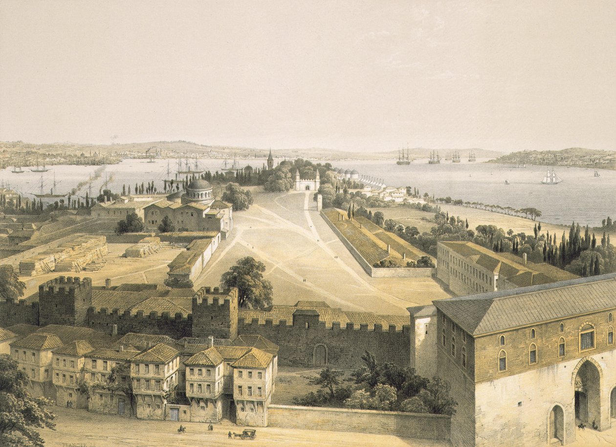 Panorama af Konstantinopel, planche 22 fra "Aya Sofia, Constantinopel", graveret af Louis Haghe (1806-85) 1852 af Gaspard Fossati