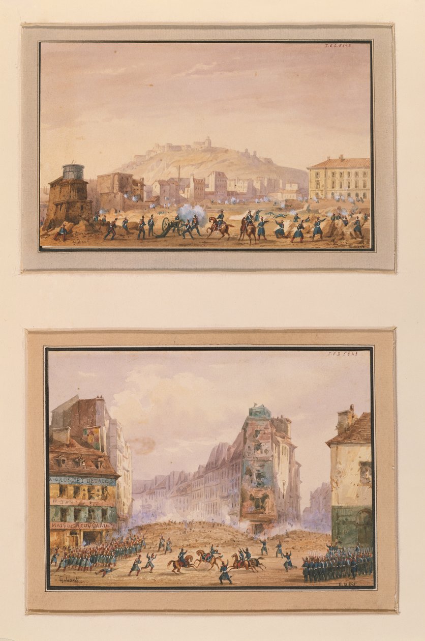Angrebet på Clos Saint-Lazare i juni 1848 og angrebet på barrikaden ved indgangen til Faubourg Saint-Antoine med general Francois de Negriers død (1839-1913) 25. juni 1848 (gouach) af Gaspard Gobaut