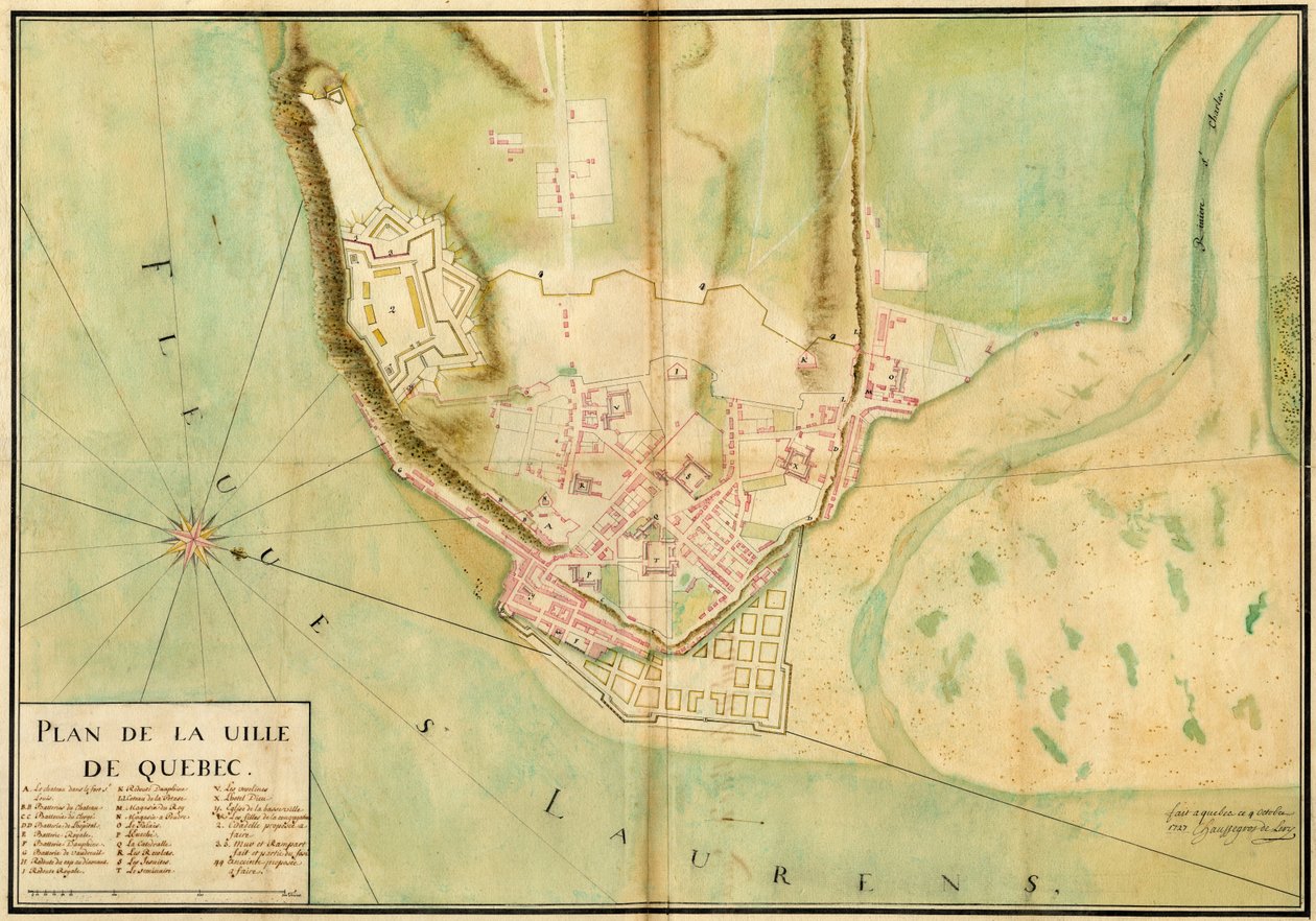 Gaspard-Joseph Chaussegros de Lery, Plan over byen Quebec, 1727 af Gaspard Joseph Chaussegros de Léry