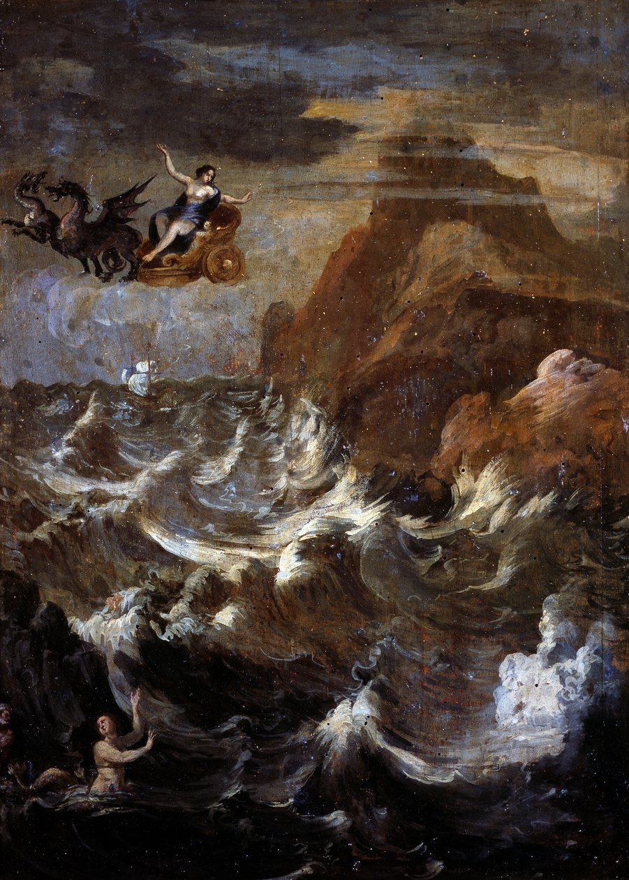 Landskab med storm (olie på panel) af Gaspard Poussin (school of) Dughet