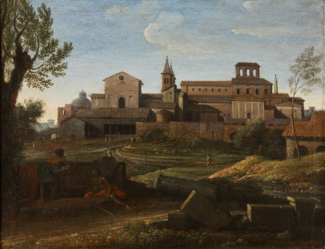 Et italiensk landskab med udsigt over Saint Giovanni in Laterano, ca. 1672-75 (olie på lærred) af Gaspard Poussin Dughet