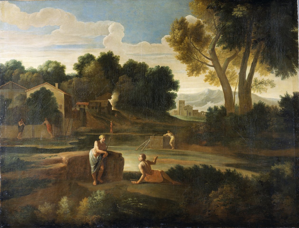 Klassisk landskab med figurer (olie på lærred) af Gaspard Poussin Dughet