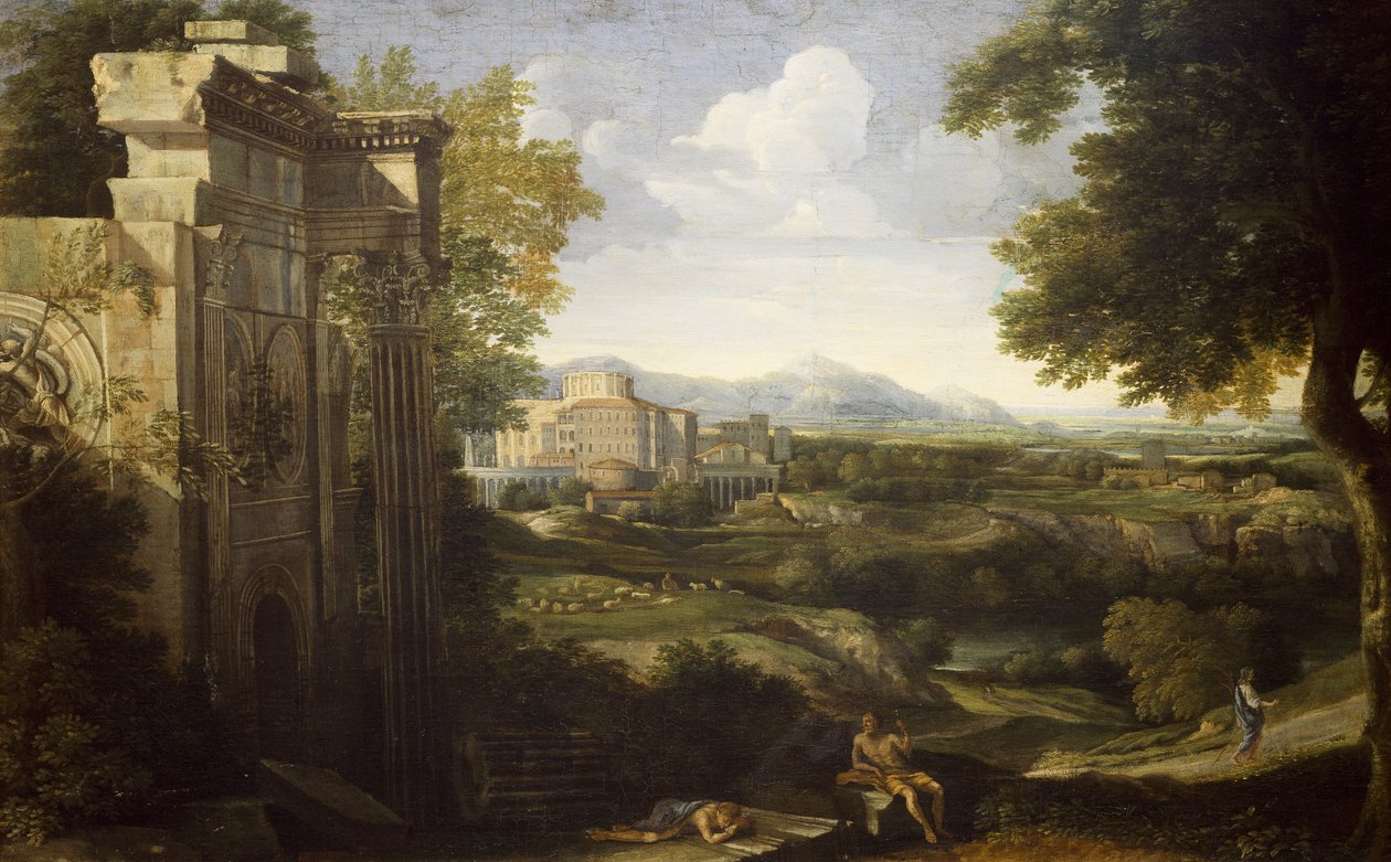 Italiensk landskab med ruiner af Gaspard Poussin Dughet