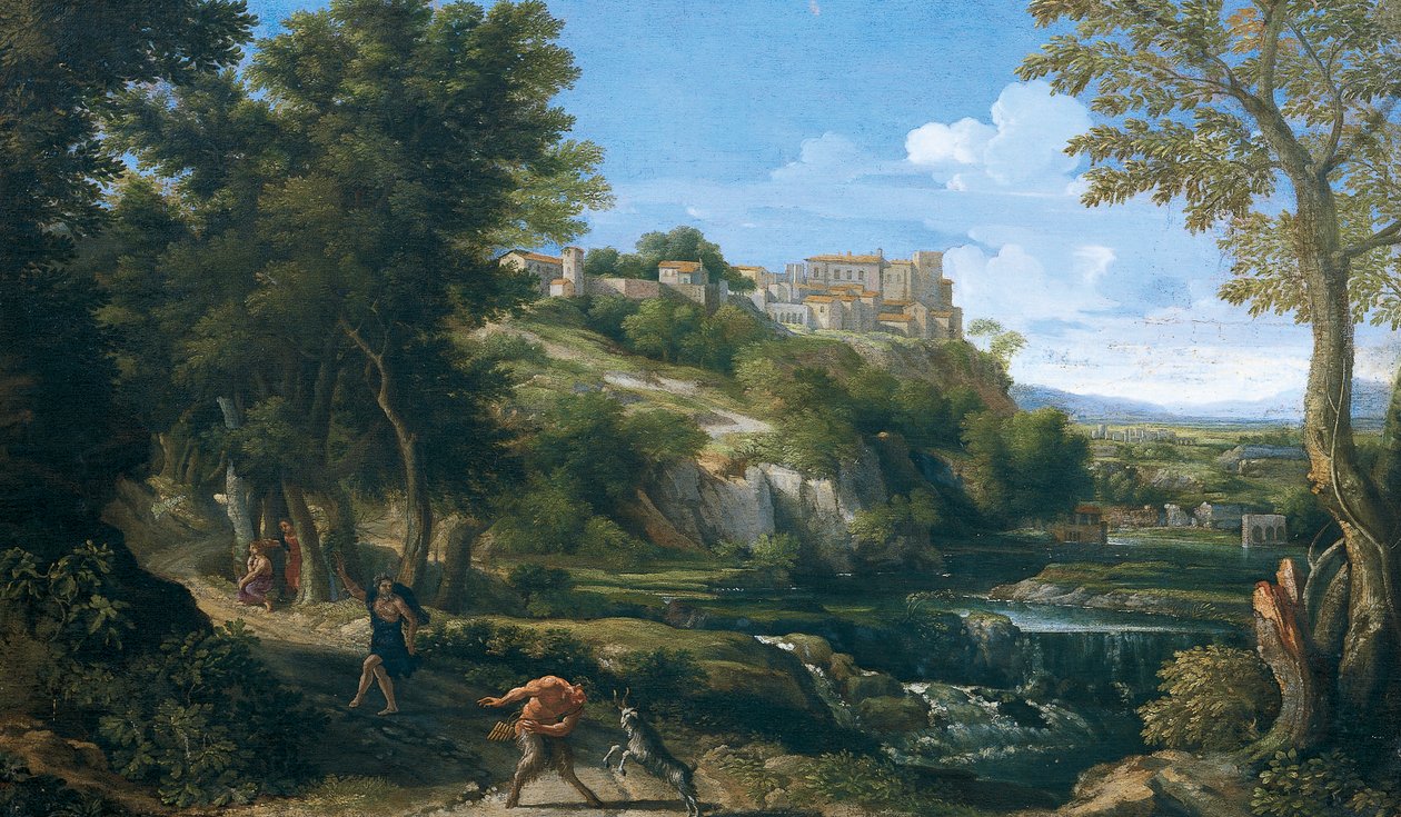 Landskab, der viser dansende faun og nymfe 1667 - 1668, af Gaspard Dughet (1615-1675) af Gaspard Poussin Dughet