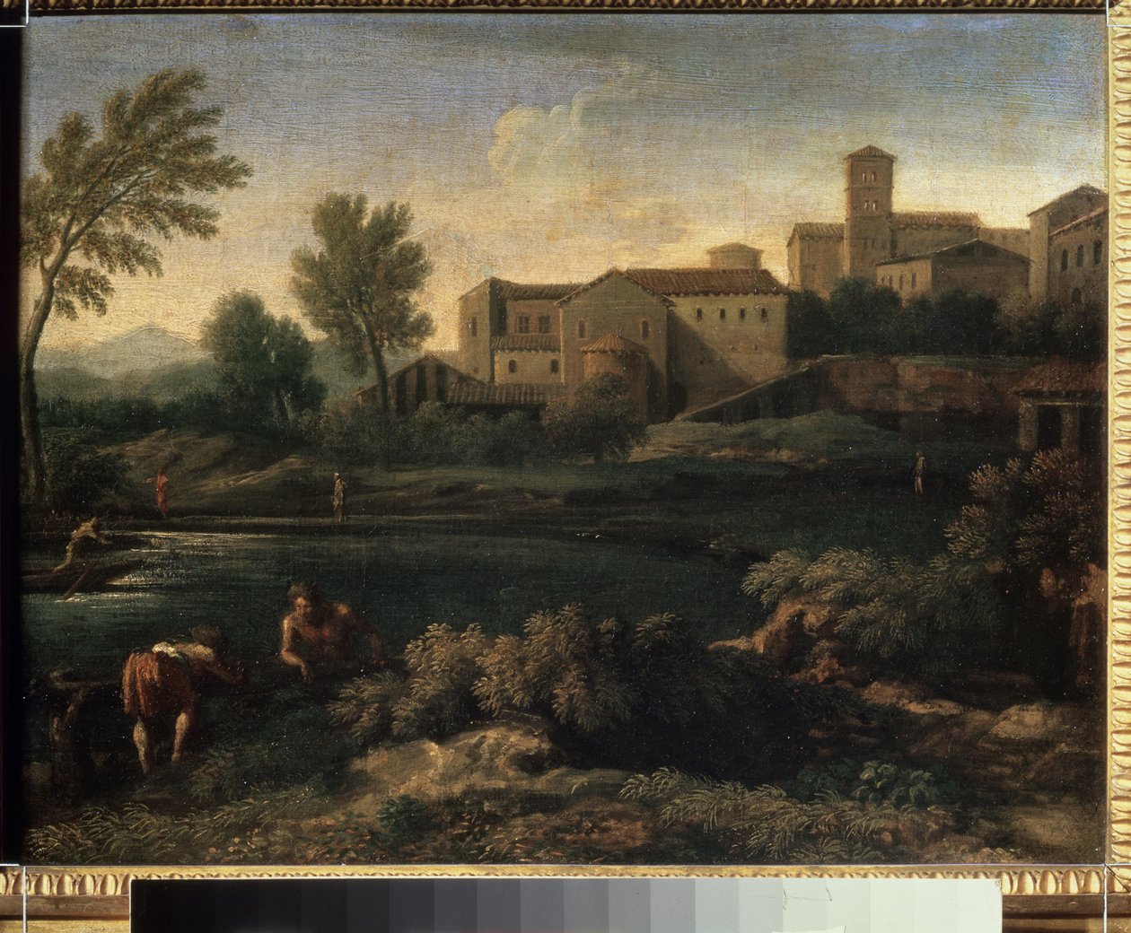 ""Udsigt over en by i Lazio-regionen nær Rom"" (En lille by i Latium) Maleri af Gaspard Dughet (1615-1675) Circa 1660 Pushkin Museum, Moskva af Gaspard Poussin Dughet