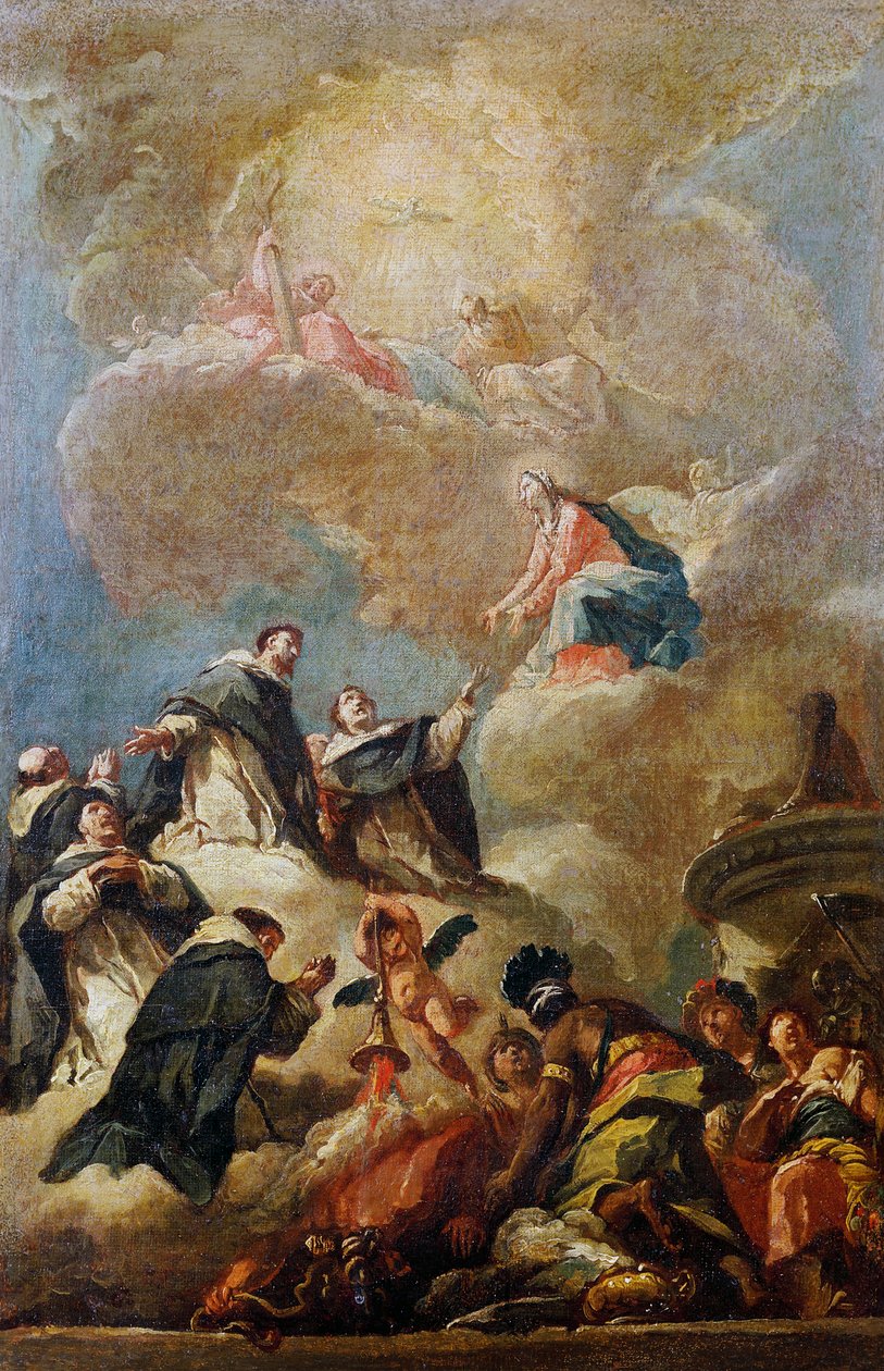 Dominikanske helgener i herlighed, ca 1750, af Gaspare Diziani (1689-1767), olie på lærred, 64x42 cm, skitse til hvælvingen i St Bartholomew-kirken i Bergamo af Gasparo Diziani