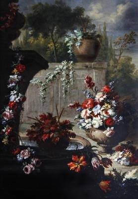 Stilleben af blomster i prydvaser (olie på kobber) (par til 379514) af Gasparo Lopez