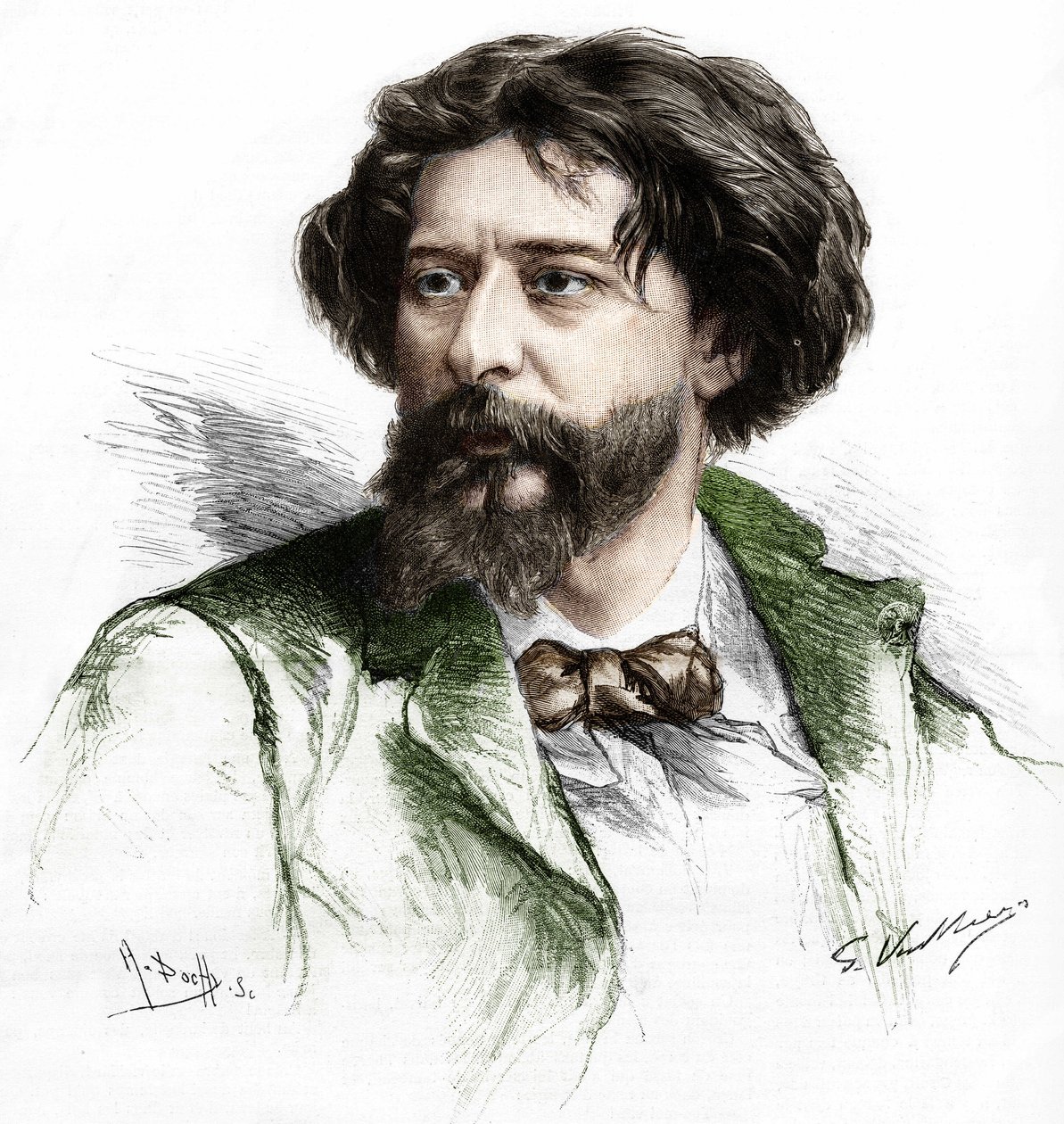 Portræt af Alphonse Daudet (1840-1897), fransk forfatter. Stik af A. Pochy efter Gaston Vuillier, sd. slutningen af det 19. århundrede. af Gaston (after) Vuillier