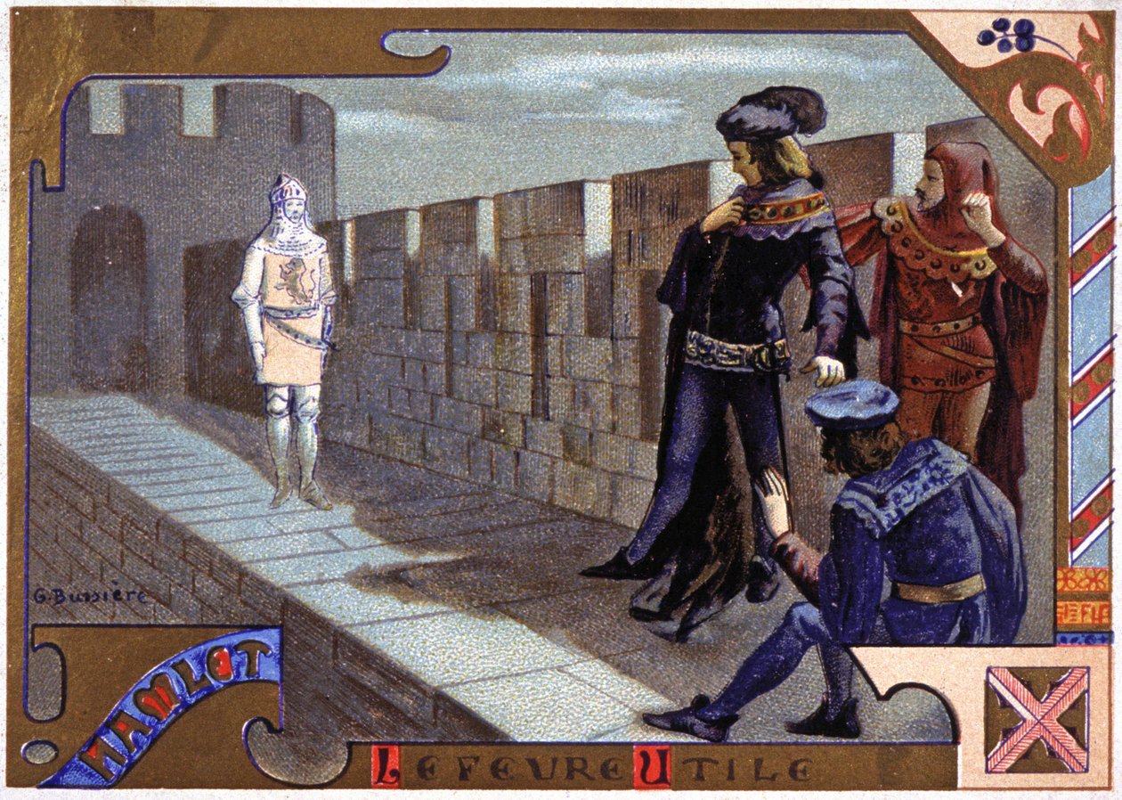 Spøgelse af hans far, der viser sig for Hamlet af Gaston Bussiere