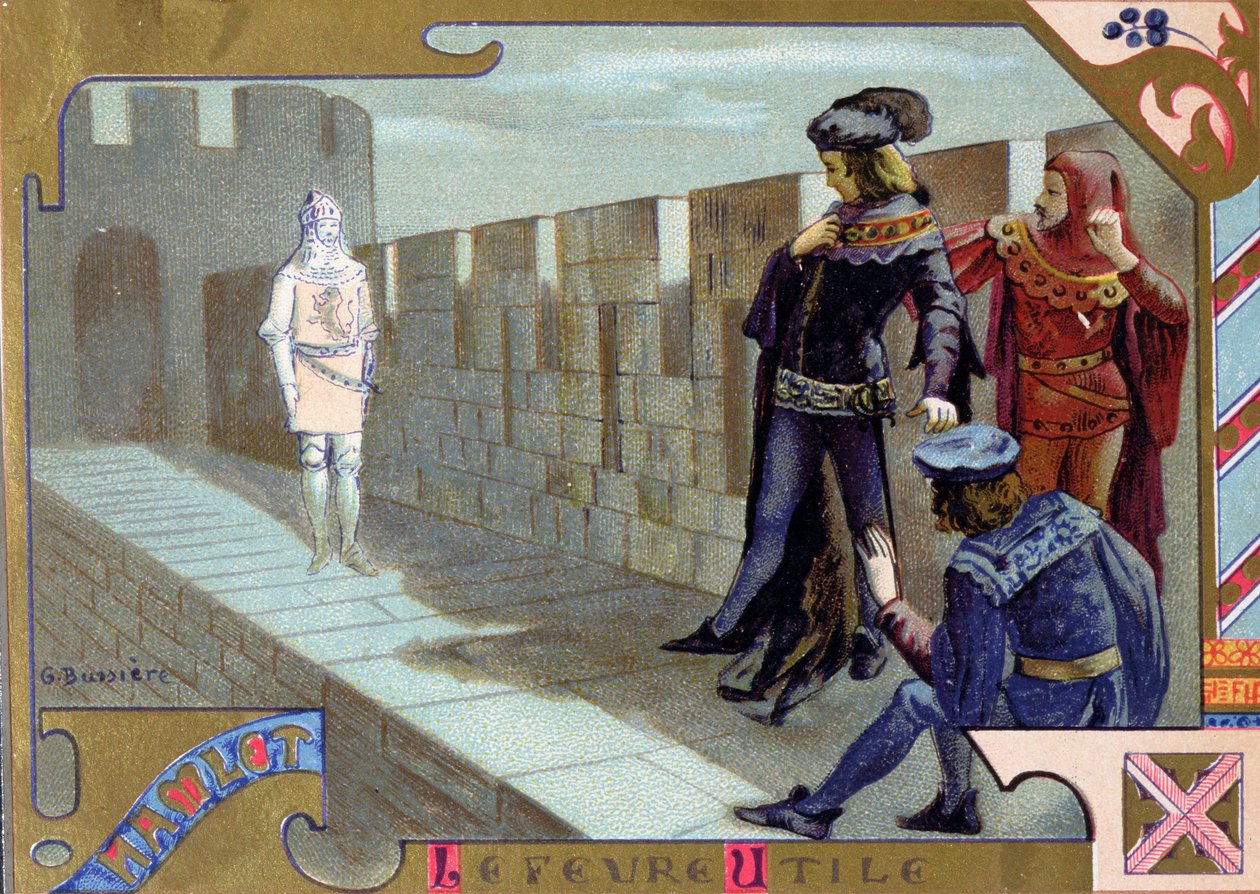 Kongens spøgelse, der viser sig for Hamlet, scene fra første akt af "Hamlet" af William Shakespeare (1564-1616) af Gaston Bussiere