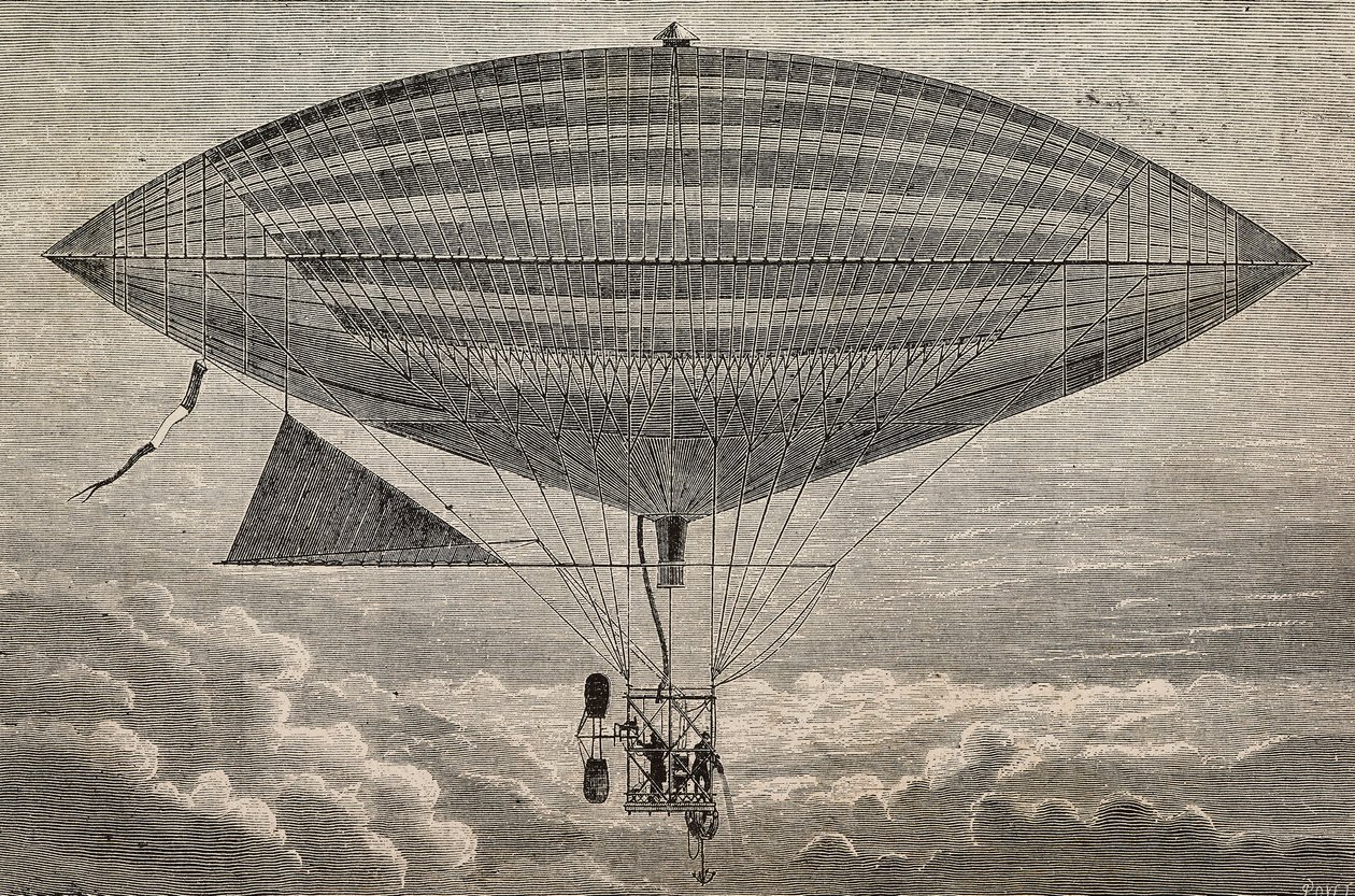 Elektrisk ballon med propel, en prototype af Gaston (18473-1899) og Albert Tissandier (1839-1906), Paris, Frankrig, gravering fra L