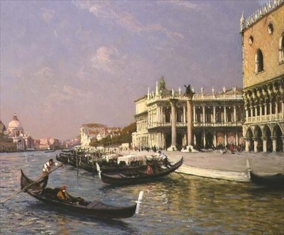 Venedig: Dogepaladset, Marciana-biblioteket og Santa Maria della Salute i det fjerne af Gaston Hippolyte Boucart