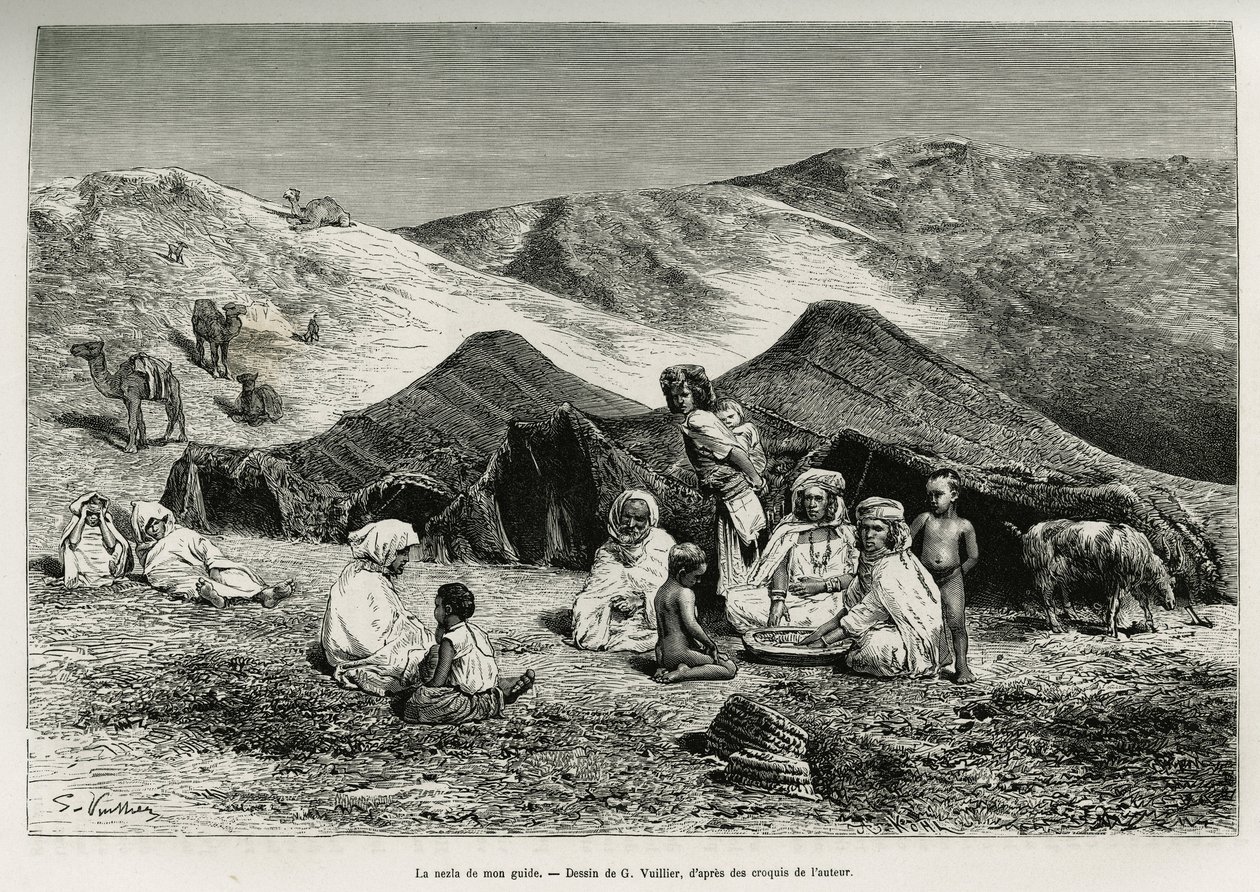 Min guides nezla (slægtning). Indgravering af G.Vuillier, for at illustrere det algeriske Sahara, af V.Largeau, i 1874-1878, udgivet i Tour du monde, under ledelse af Edouard Charton (1807-1890) af Gaston Vuillier