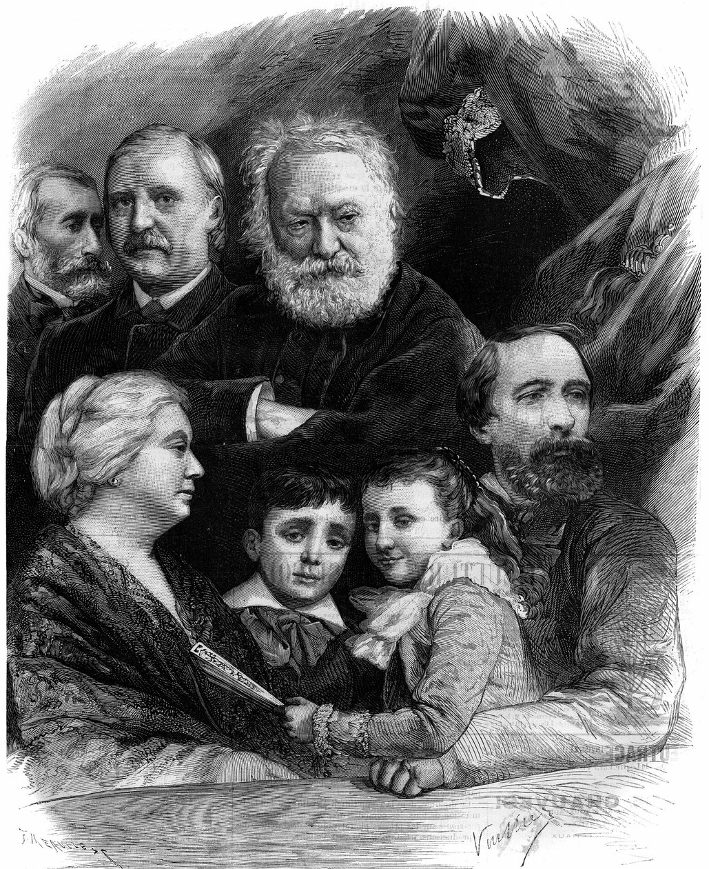 Victor Hugo (1802-1885) og hans slægtninge deltog i den anden opførelse af "Le roi s