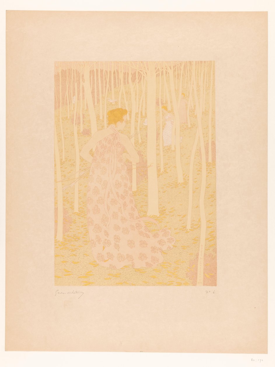 Kvinder på jagt i en skov Chasseresses (original titel) af Gaston de Latenay (signed by artist)
