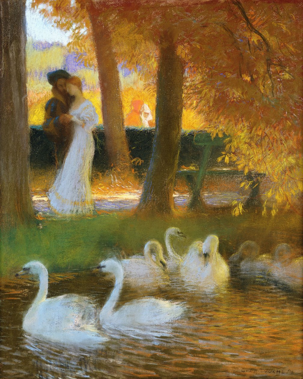 Elskere og Svaner; Efterårsvandringen; De elskende og Svanerne; Efterårsvandringen, 1896 af Gaston de Latouche