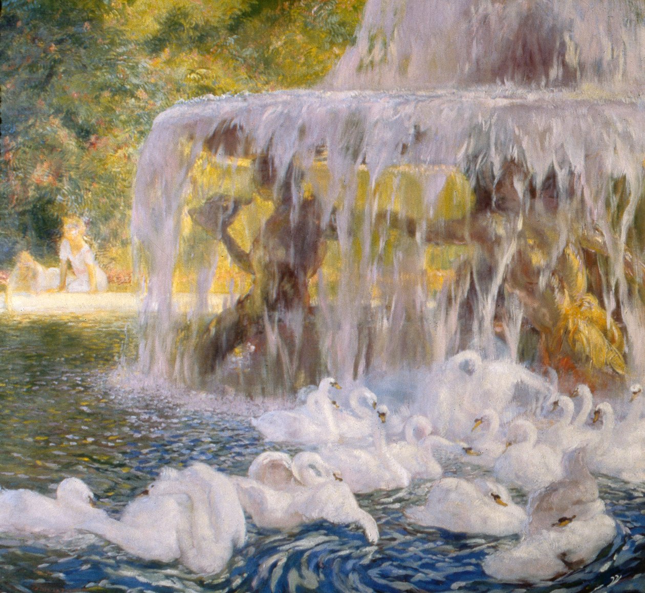 The Swans at Play (olie på lærred) af Gaston de la Touche