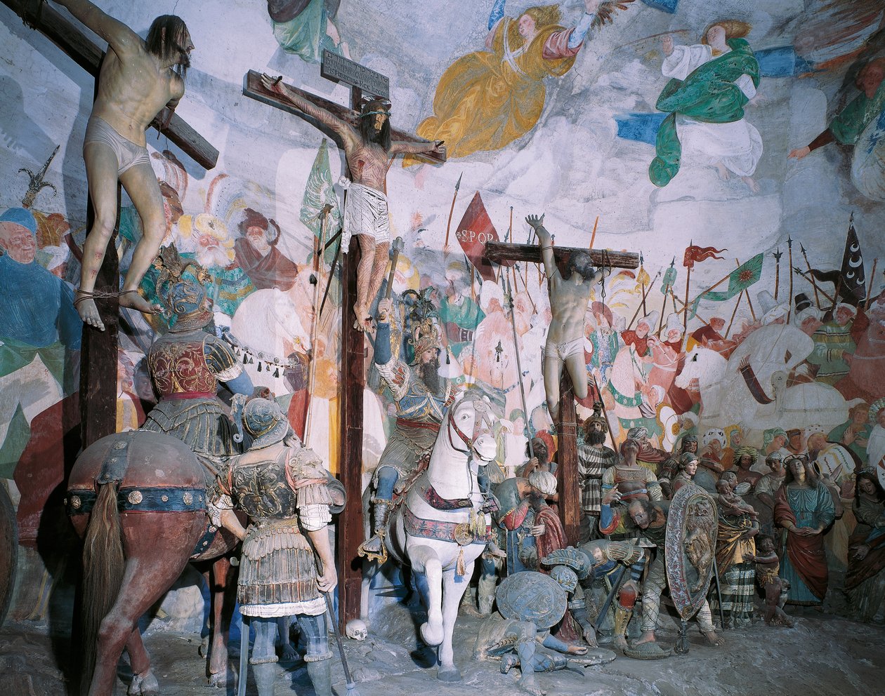 Korsfæstelseskapel af Gaudenzio Ferrari (1475-1546), Varallo Sesias hellige bjerg, Italien af Gaudenzio Ferrari
