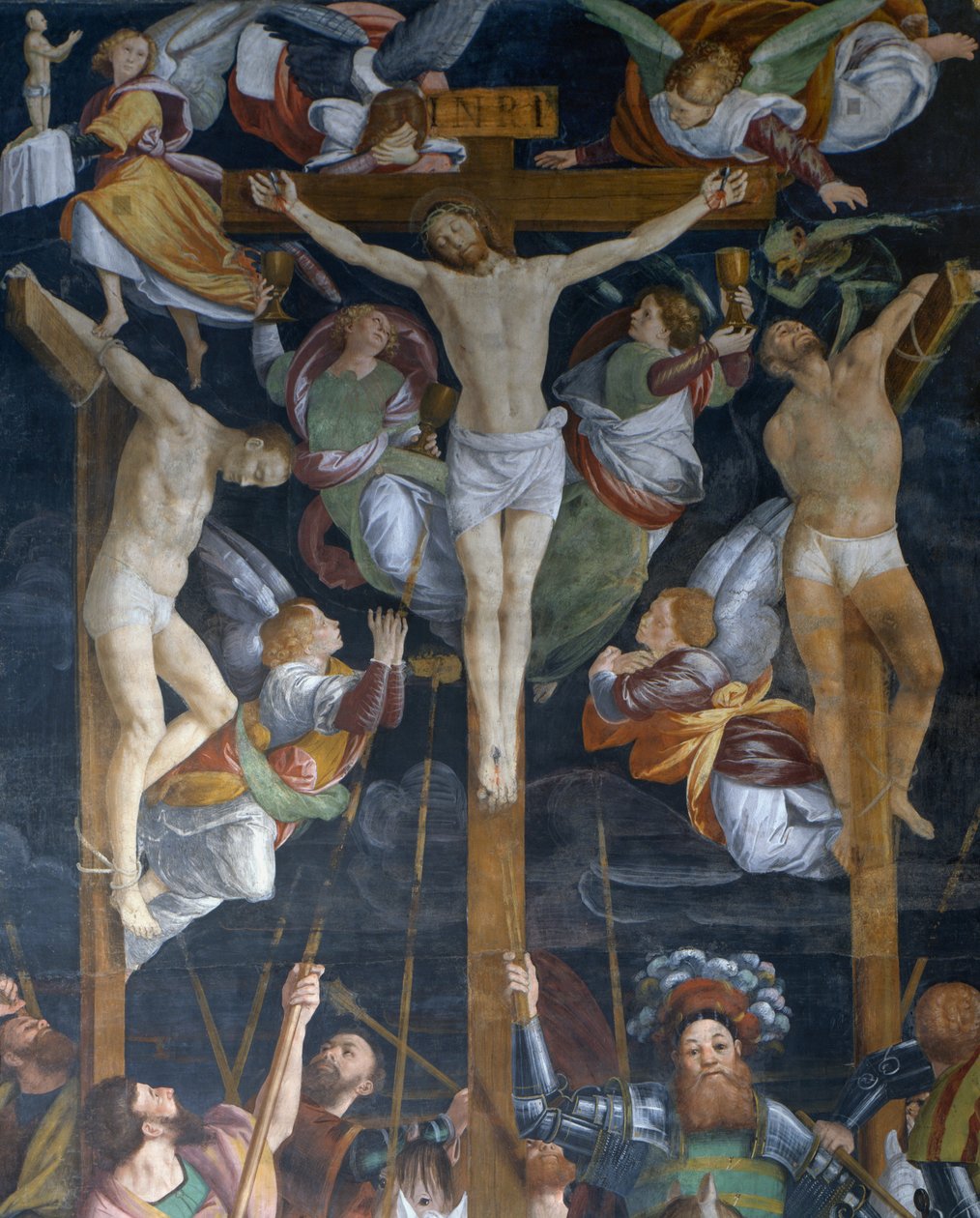 Korsfæstelse, detalje fra fresco af Gaudenzio Ferrari (1475-1546), kirken San Cristoforo, Vercelli, Piemonte, Italien af Gaudenzio Ferrari