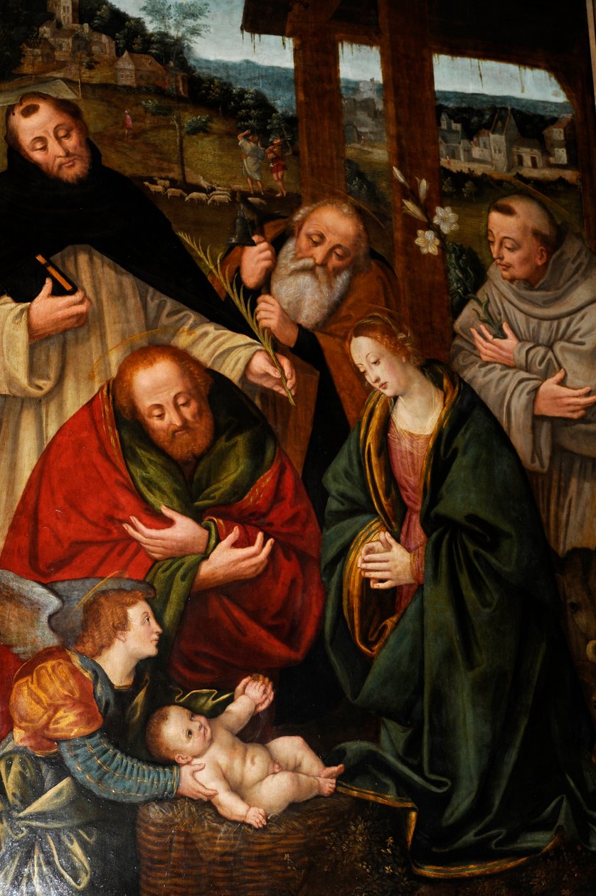 Fødsel med hellige, maleri af Gaudenzio Ferrari i kirken Saint Mary of Consolation, Milano, Lombardiet, Italien af Gaudenzio Ferrari