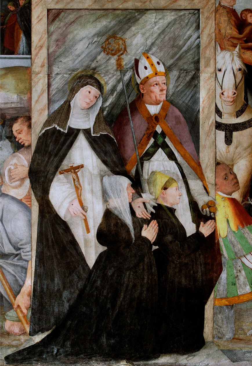 St. Catherine af Siena, St. Nicholas of Bari og to budgivere på knæ af Gaudenzio Ferrari