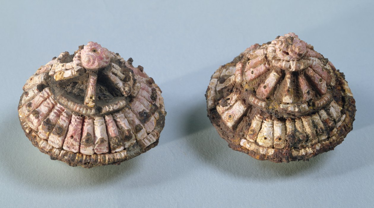 Bosser fra et hestebid, fra Chalons-sur-Marne, Tene I (475-300 f.Kr.) (metal og koral) af Gaulish
