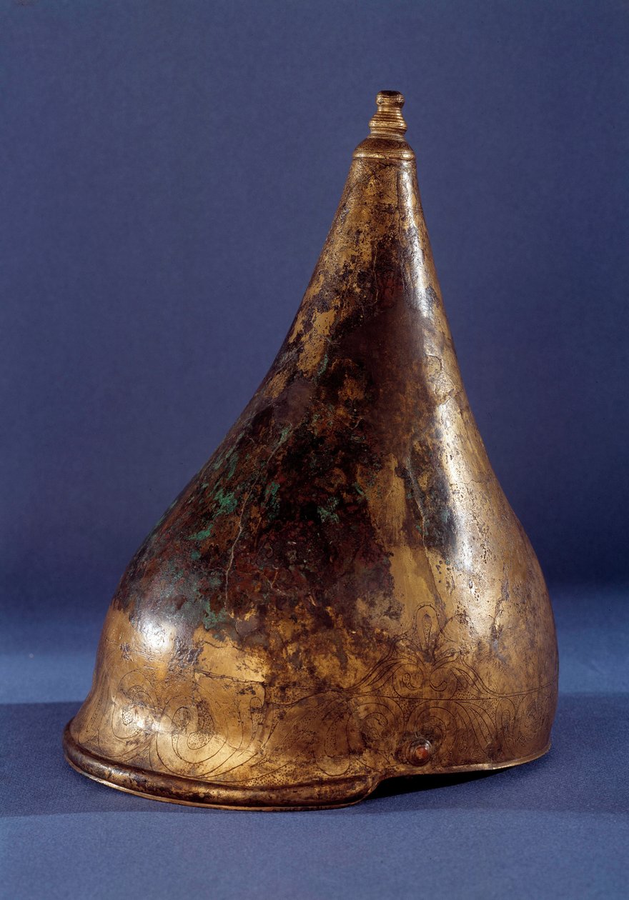 Gallisk kunst: hornhjelm (2. jernalder 250 f.Kr. Tene-æra). Saint Germain En Laye, Museum of Antiquites. af Gaulish