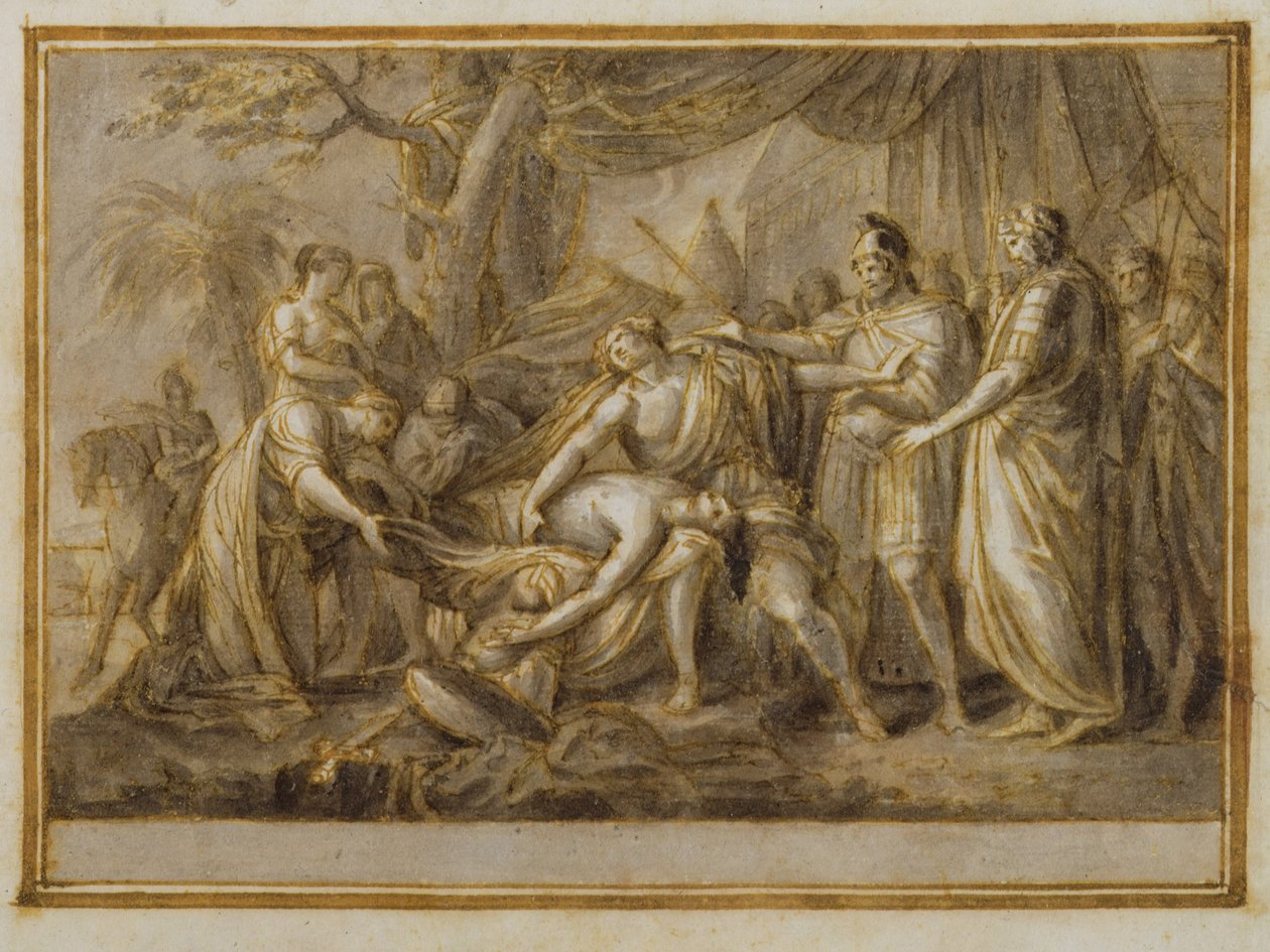 Achilles Lamenting the Death of Patroclus, 1760-63 (pen og blæk og vask på papir) af Gavin Hamilton