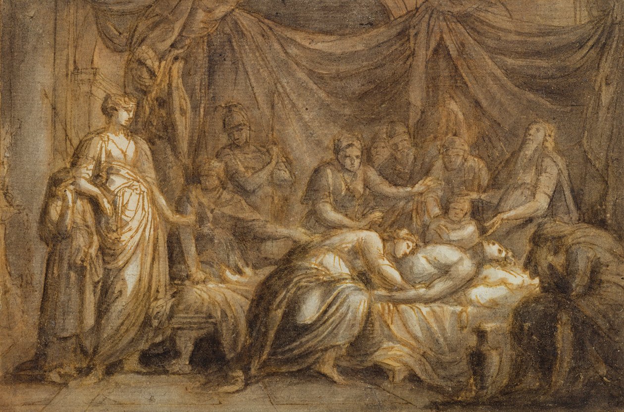 Andromache Mourning the Death of Hector, 1760-63 (pen og blæk og vask på papir) af Gavin Hamilton