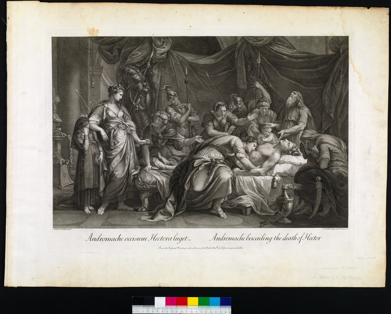 Andromache begræder Hectors død, indgraveret af Domenico Cunego, 1764 af Gavin after Hamilton