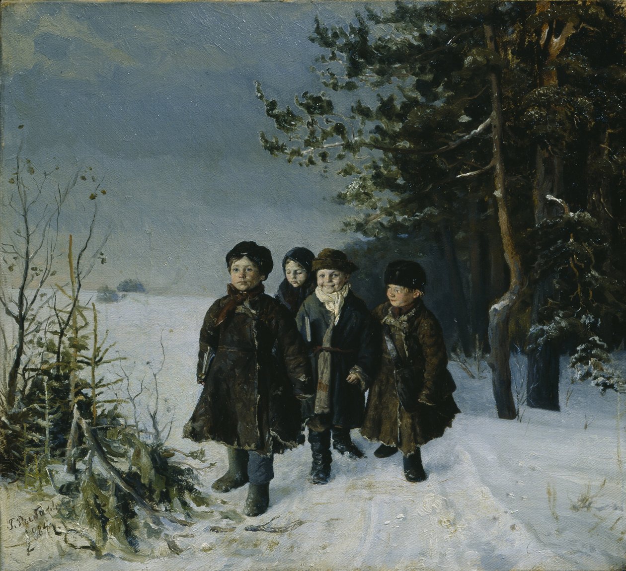 Hjemkomst fra skole, 1884 af Gavriil Fyodorovich Rybakov